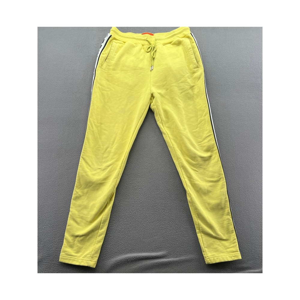 Just Don All City Sweatpants Sz L Neon Yellow Track Branded Side Tape Joggers